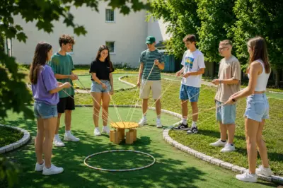 Подростки играют в командную игру на лужайке
