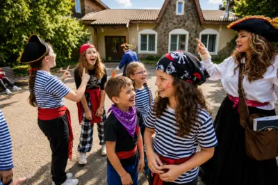 Аниматоры в костюмах пиратов играют с детьми